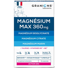 Granions Magnésium Max 360 mg - 90 Comprimés - Anti Stress, Fatigue, Système Nerveux - Magnésium Bisglycinate, Citrate, Marin, Vitamines B3, B6, Taurine - Haute Assimilation