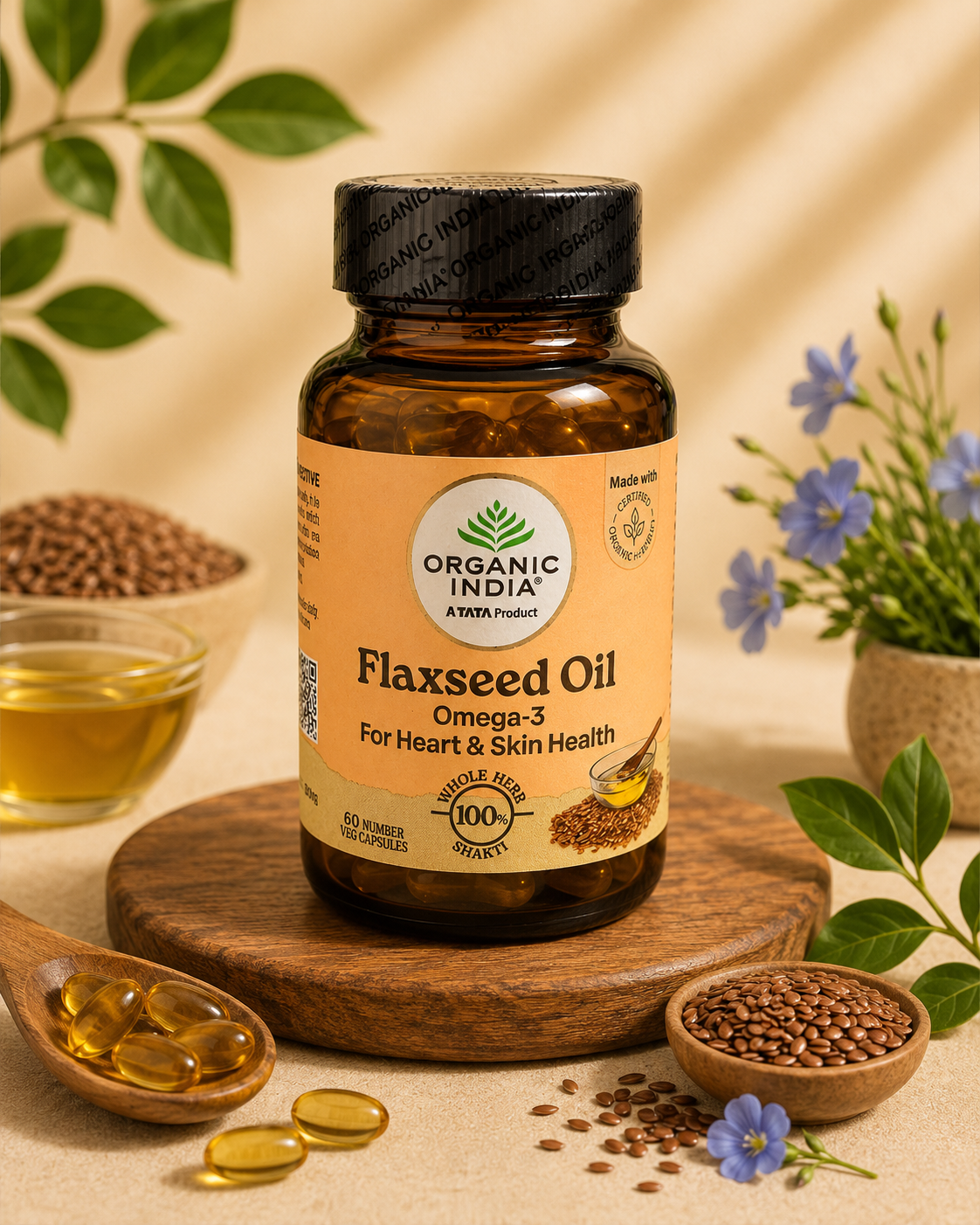 Flaxseed Oil Omega 3 Organic India – 60 Gélules