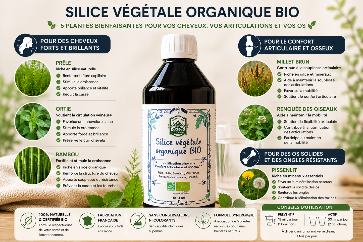 Silice Végétal  organique 100% plantes BIO DUFAYEL cheveux, confort articulaire et osseux