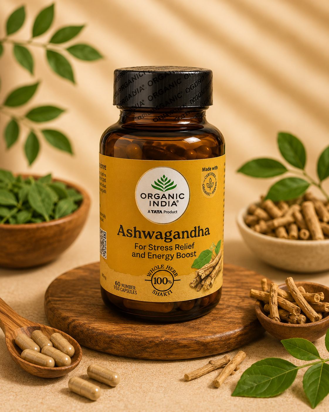Ashwagandha Organic India – Plante ayurvédique naturelle 60 Gélules
