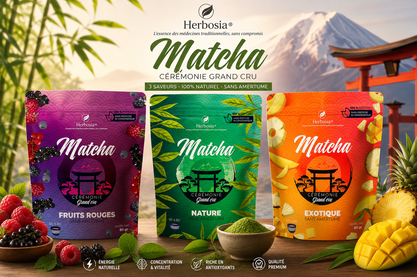 Matcha Cérémonie Grand Cru – Herbosia®  (Nature • Fruits Rouges • Exotique)