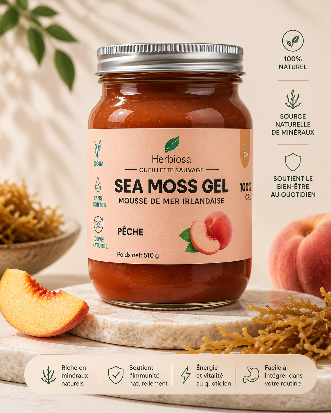 Herbosia – Gel de Sea Moss d’Irlande – Citron & Pêche